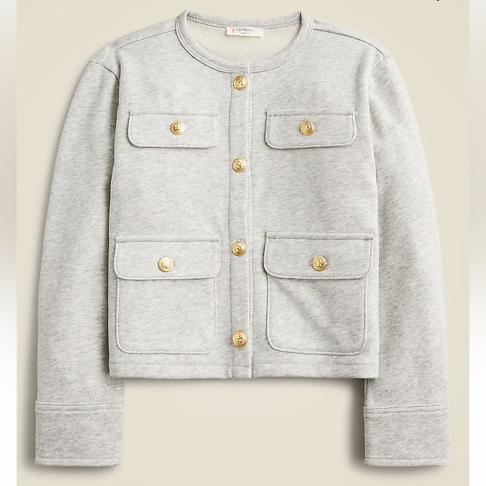 Crewcuts NWT Girls' long sleeve french terry lady jacket in gray gold button‎